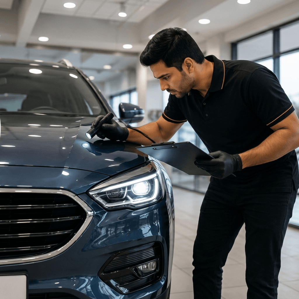 A CARZ PRIME inspector checking a car